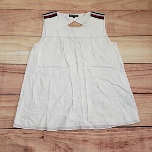 Tommy Hilfiger Shirt Womens 8 White Blue Flag Sleeveless Top Cutout Back Striped